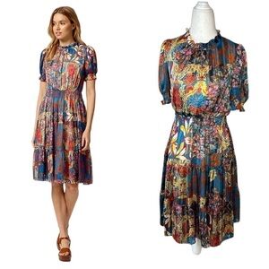 Stellah Floral patchwork print midi dress, size Extra Small